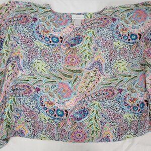 Susan Graver Women's Shirt Top Size 1X Colorful Print Sheer Light Polyester Box